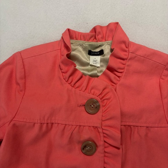 J.Crew Womens 4 Refined Canvas Fiona Salmon Ruffle Trim Jacket 3/4 Bell Sleeve - Picture 3 of 9